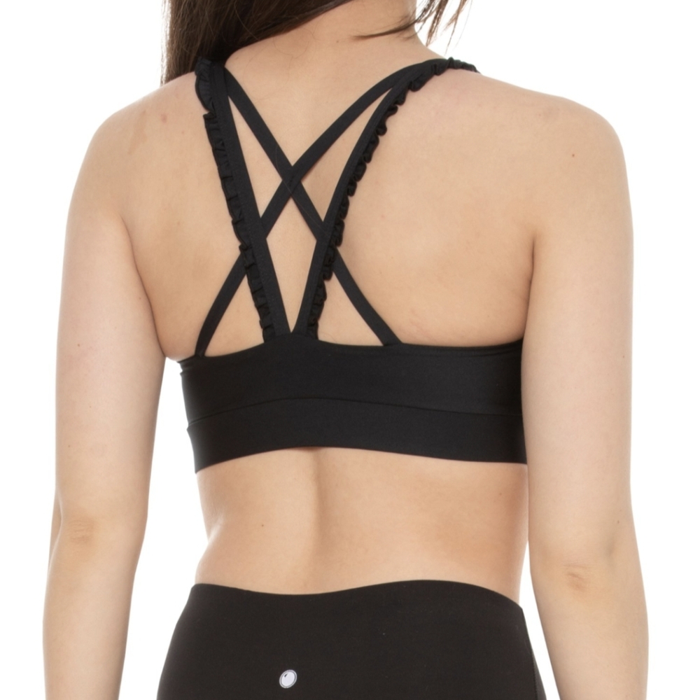 BECCO Ruffle Detail Black Strappy Sports Bra/Swim Top NWT Sz M